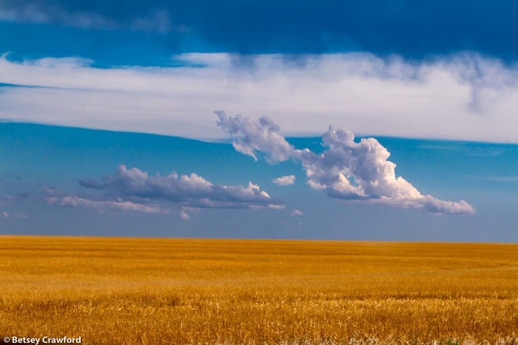 Clouds and farm fields dominate the landscapes along Route 40 in western Kansas by Betsey Crawford