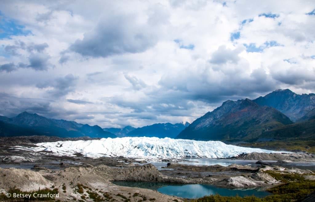 Matanuska Glacier in Alaska. Glaciers grind, erode, and crush rock, and then leave the dirt-filled detritus behind when they withdraw. By Betsey Crawford