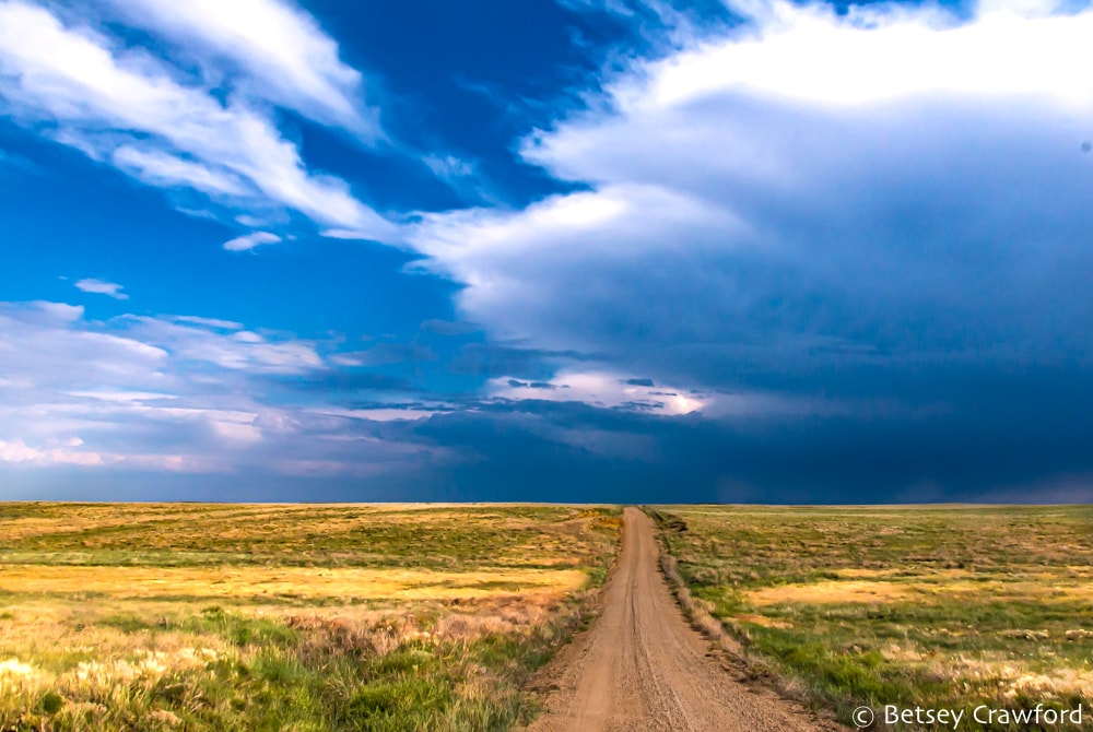Roadside beauty: driving through the Pawnee National Grasslands in Colorado toward a stormy sky by Betsey Crawford